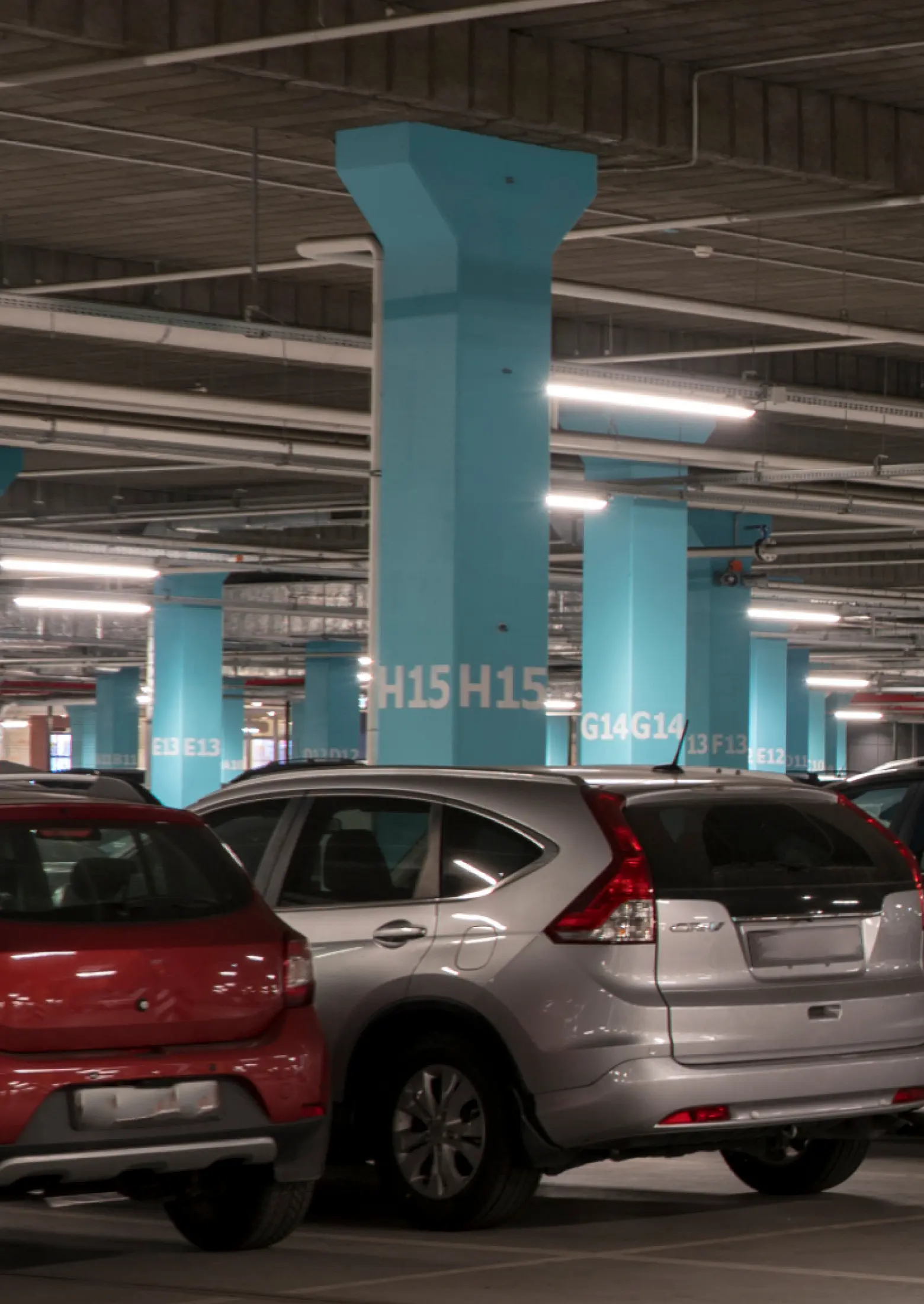 Covered car park with cars